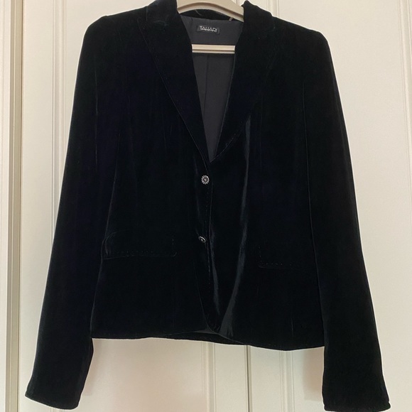 TAHARI BLACK SINGLE BREASTED VELVET JACKET Sz L . - Picture 12 of 12